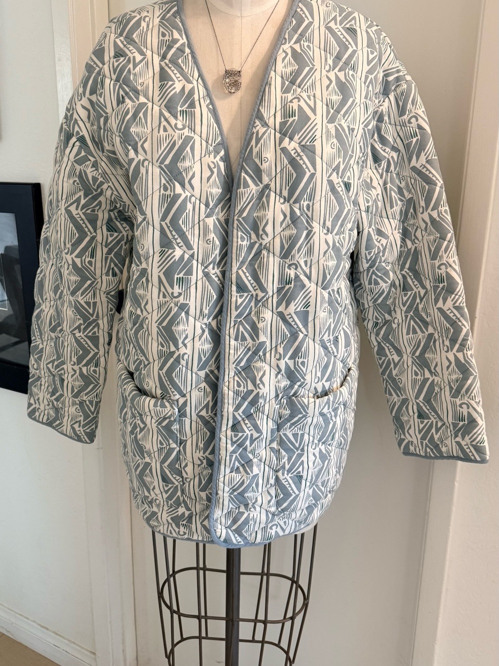Billabong Quilted Geometric Jacket - Light Blue & Cream